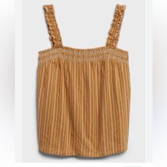 Banana Republic striped embroidered smocked neck top sz XL - Picture 4 of 7